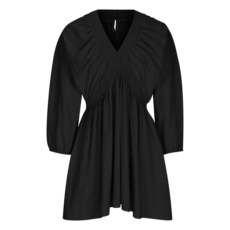 knee length dresses for ladies Checkered 3/4 sleeve mini dress – Lori's Curvy Closet