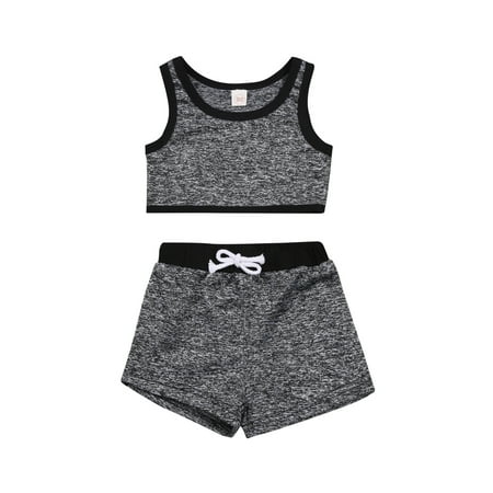 

One opening Children s Two Piece Set Solid Color Stitching Sleeveless Vest Belt Tie Shorts Sports Unisex Suit