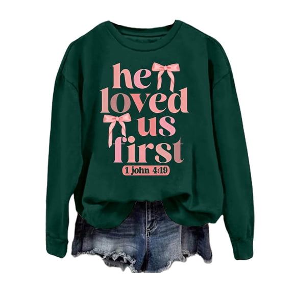 Womens Valentine'S Day Pullover Letter Print Round Neck Womens Warm Clothing,Green,L