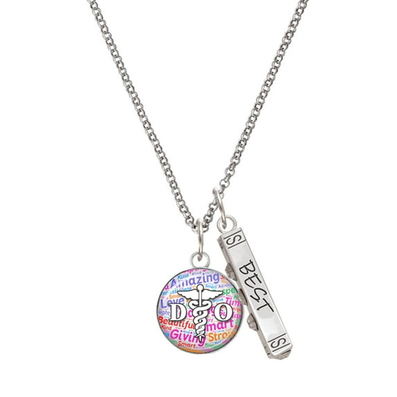 Delight Jewelry Silvertone Domed Multi Color DO Silvertone Best Friends Forever Bar Charm Necklace, 23"