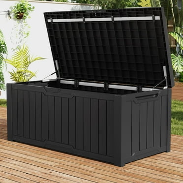 Uforic 120 Gallon Large Outdoor Patio Deck Box,All-Weather Resin Outdoor Storage Boxes  with Cushion,Waterproof&Lockable, Black