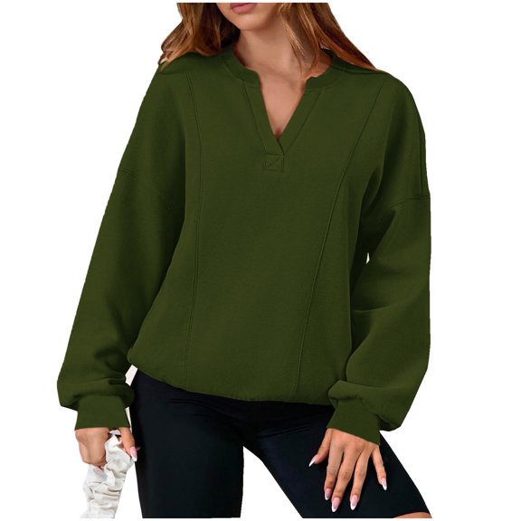 yillto Women's V Neck Sweatshirts Pullover Loose Fall Tops Long Sleeve Fall Casual Trendy Clothes