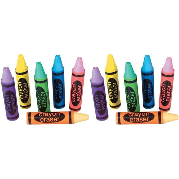 Crayon Shaped Erasers Assorted Colors 2.5 Inch 12-Pack