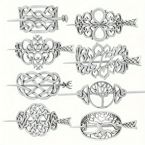 8pcs Viking Celtic Hair Clips Vintage Celtic Knot Hairpins Retro Silver Metal Celtic Hair Clips Hairpins Viking Jewelry Women Hair Accessories