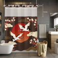thumbnail image 5 of No Hook Shower Curtains with Snap-in Liner Set, Japanese Style Waterproof Hotel Style Bathroom Shower Curtain, Modern Cranes Cherry Flower Wave Brown Breathable Mesh Top Bath Curtains 72''x84'', 5 of 9
