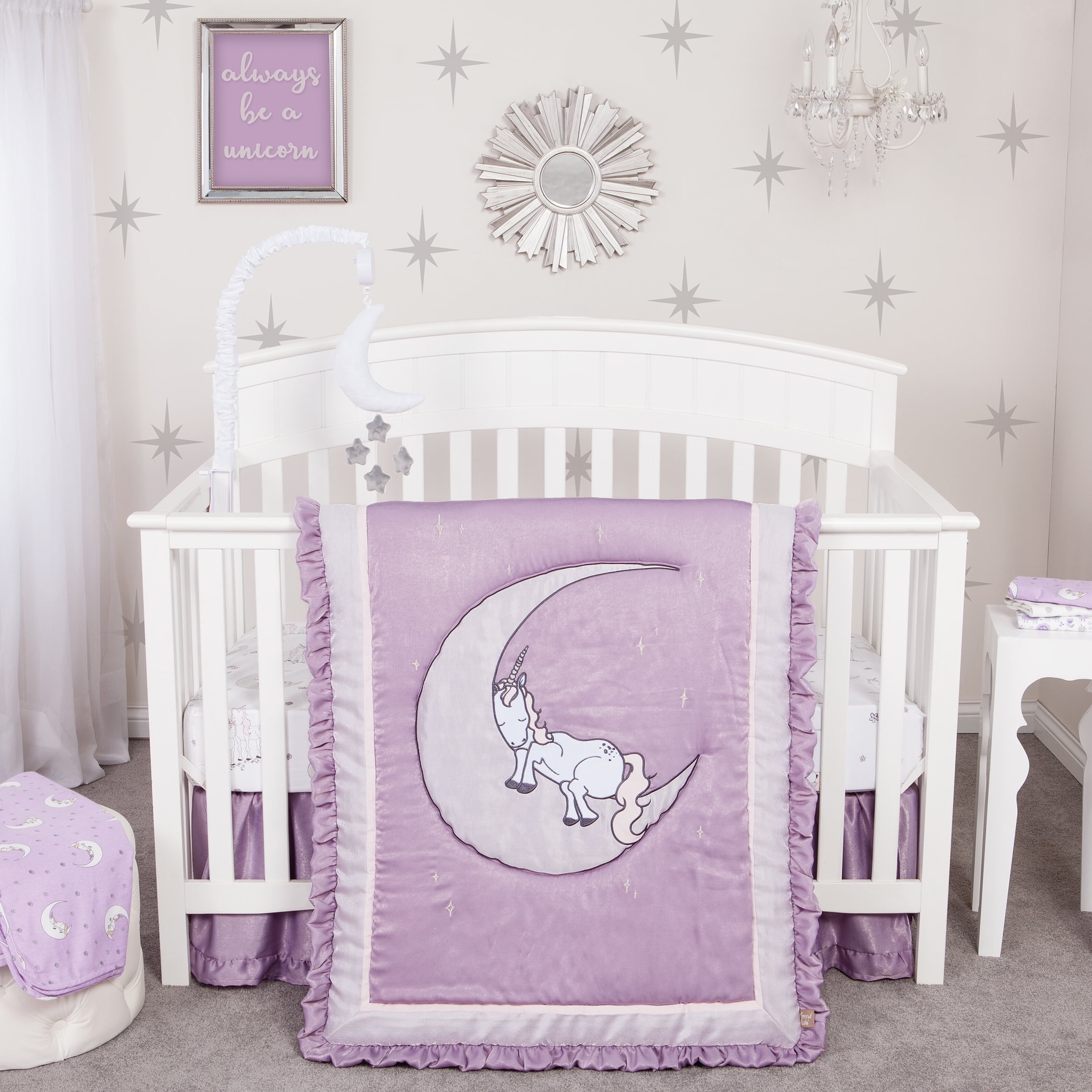 UNICORN Crib Bedding Set Comforter Purple BABY SHOWER GIFT NURSERY FLEECE 6PCS 