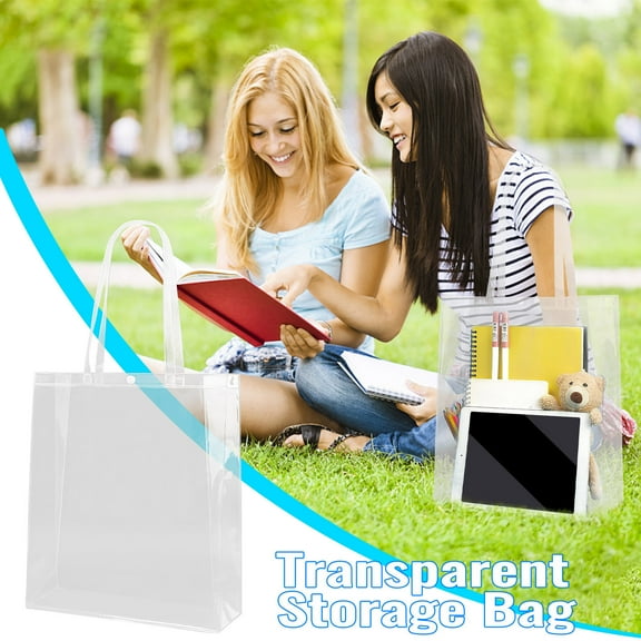 Ckraxd Transparent PVC Multi-Use Tote Bag for Students Reusable Clear Cosmetic and Book Carrier Flexible Transparent Storage Bag for Daily Essentials