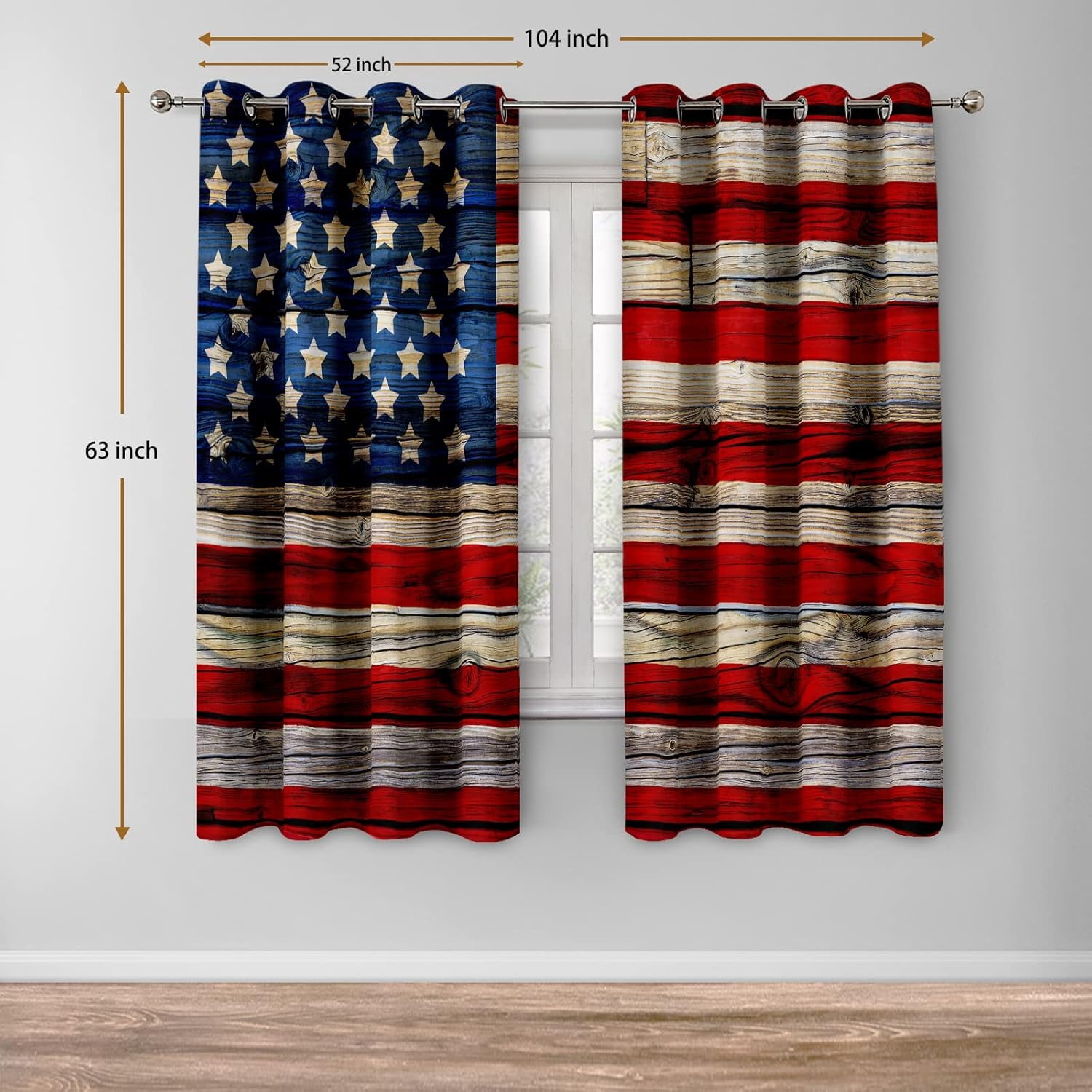 American Flag Blackout Curtains United States Flag Independence Day Patriotic Decor for Home Bedroom Living Room Grommet Window Drapes 2 Panel Set, 52"x63"