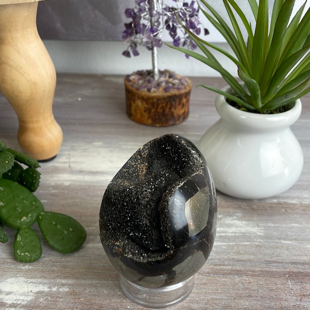 Crystal Joys Septarian Dragon Egg with Geode Center – 3" Polished Natural Stone Decor