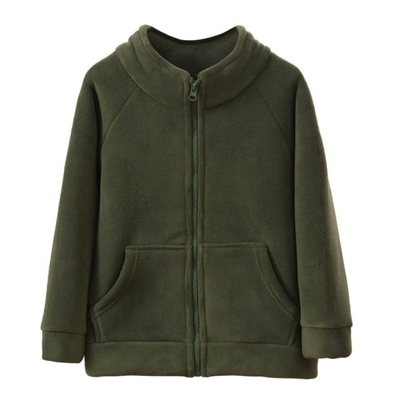 Wdgfv Boys Jacket with Hood and Pockets Warm Winter Outerwear for Kids Cozy Soft Daily Wear School Casual Outings Dark Green 8-9 Years