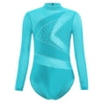 thumbnail image 3 of Haitryli Kids Girls Gymnastics Leotard Tumbling Dance Sparkly Active Biketard Long Sleeve Unitard One Piece Blue Green 8, 3 of 5