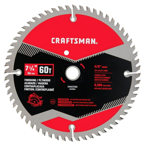 Hoja de sierra CRAFTSMAN CMAS272560, 18,4 cm, 60 T, acabado y madera contrachapada