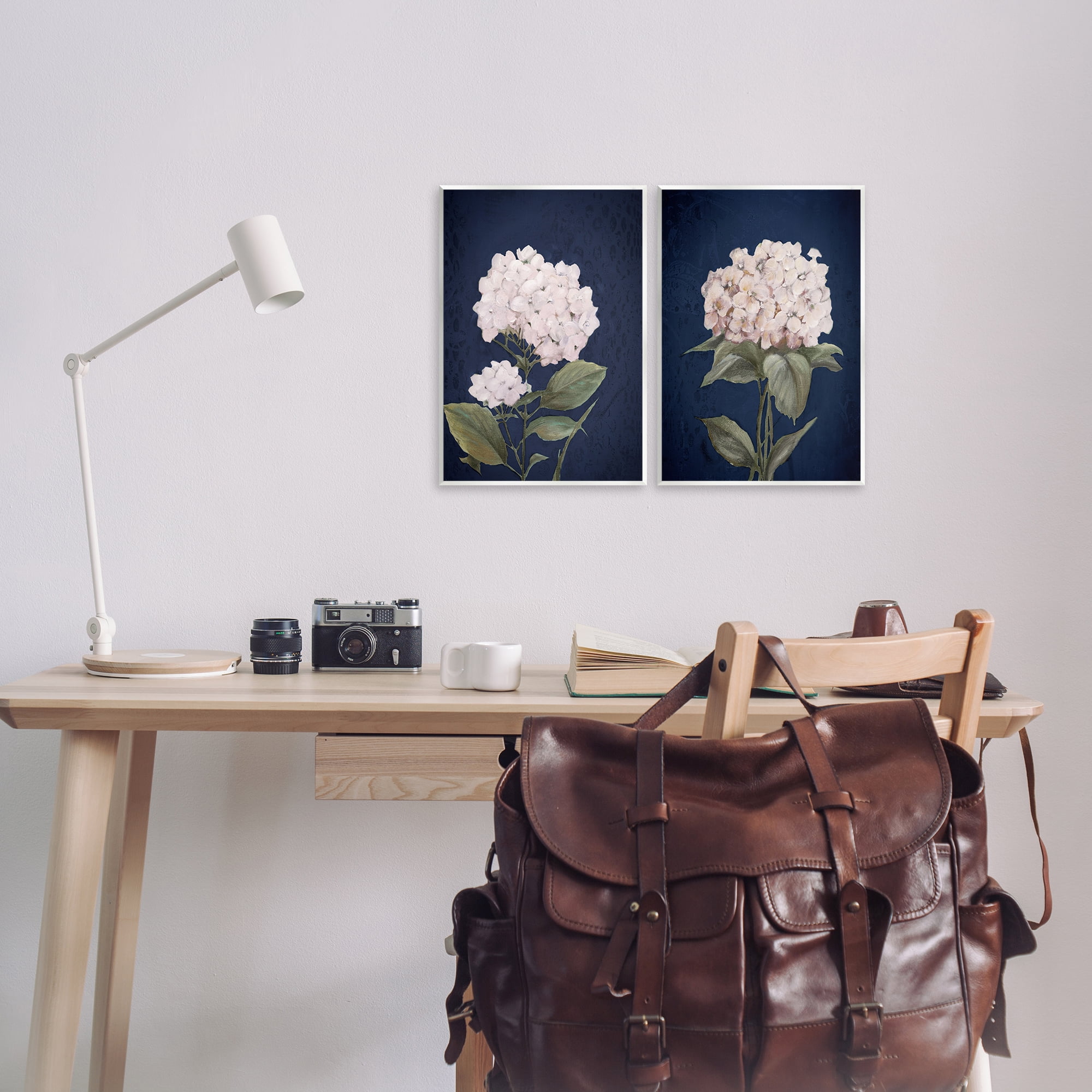 Stupell Industries Hydrangea Flower on Blue Plants & Flowers Painting Unframed Art Print Wall Art, 11 x 14, Set of 2