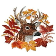 Animal Kingdom [Deer in Autumn Leaves] Embroidered Iron on/Sew patch [6" X 5.8"]