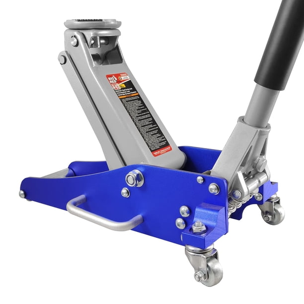 Big Red T815016L Gato Hidráulico Torin De Perfil Bajo De Aluminio Y Acero Para Carreras Con Bomba De Elevación Rápida De Doble Pistón, Capacidad De 1,5 Toneladas (3 000 Lb) Azul