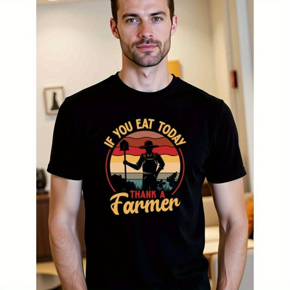 natee local warehouse clearance Thank a Farmer: Support Sustainable Farming with This Vintage T-shirt, Men's T-Shirt,100% Cotton Fabric,Crew Neck,Short Sleeve,Regular Fit,All-Season Casual Wear,180g