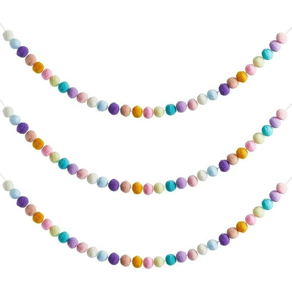 3Pcs Felt Ball Garland 7.88 Feet 30 Balls Colorful Pom Pom Garland Home Room Hanging Decoration Wool Felt Ball Christmas Tree Garland for Christmas Home Party DIY
