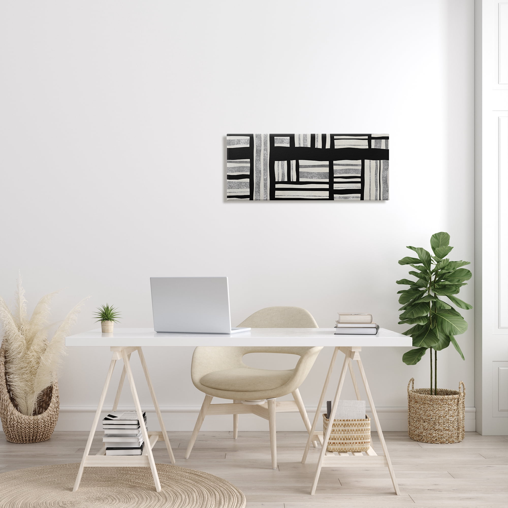 Stupell Industries Abstract Patchwork Perpendicular Quilted Lines Black Grey, 13 x 30, Designed by Ellie Roberts