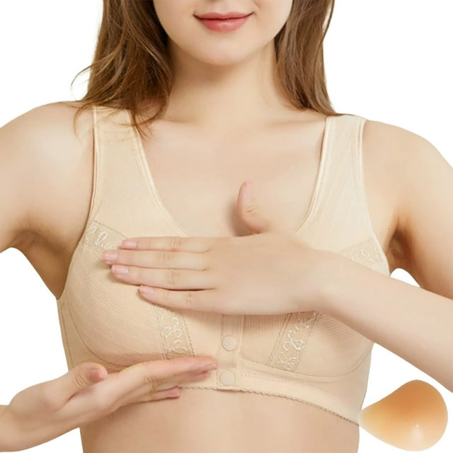 Arlun,Comfy Women's Post Bra for Silicone Breast Prosthesis(Left) Front Closure Design No Underwire Full Coverage Supportive and Versatile Perfect for Everyday Wear Beige 40