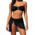 thumbnail image 3 of PWPSG Metal Accent Bandeau Bikini Three Piece Swimsuit with Matching Sheer Skirt Cover Up Black M, 3 of 8