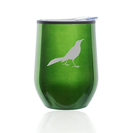 

Stemless Wine Tumbler Coffee Travel Mug Glass with Lid Grackle Bird (Green)