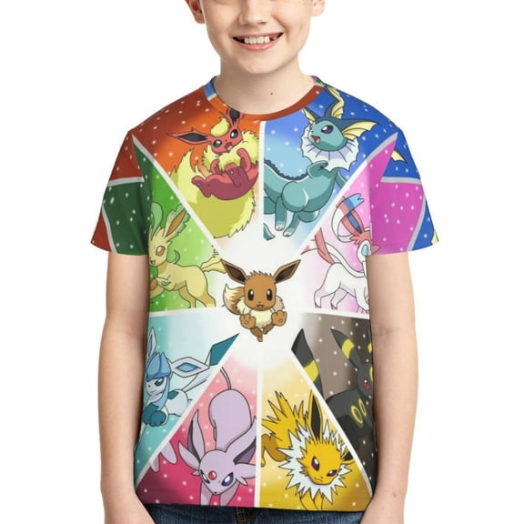Kids Tees Shirts,Pokemon Eeveelution Crewmate Short Sleeve T-Shirt for Boys Youth 4-16 Years,XS