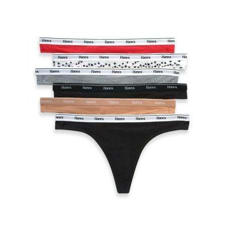 Hanes Originals Women s Thong Underwear  Breathable Cotton Stretch  6-Pack