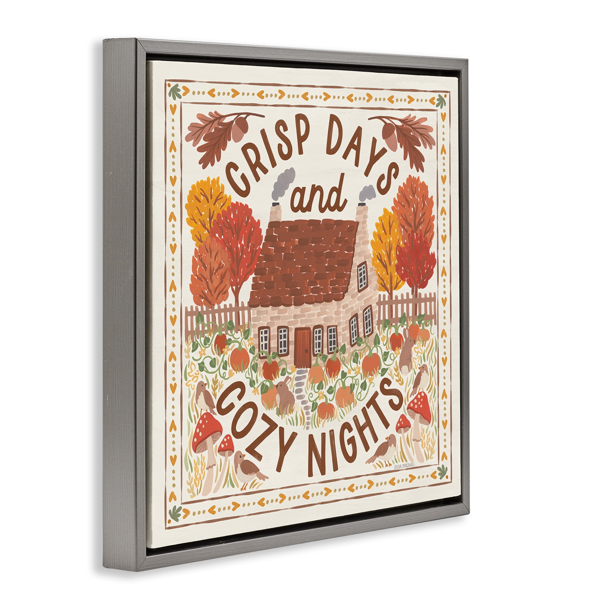 Stupell Industries Crisp Days & Cozy Nights Landscape Painting Gray Floater Framed Art Print Wall Art, 18 x 18