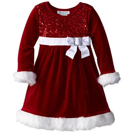 Bonnie Jean Little Girls' Sparkle Stretch Santa Dress, Red, 6