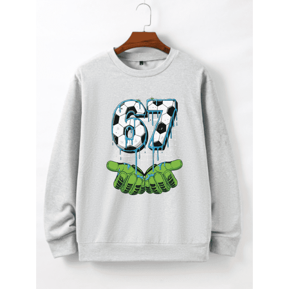 Whicone Crewneck Sweatshirt Soccer-Themed "67" Christmas Print- Unisex Loose Fit, Black/Grey/inger (S-XXL)