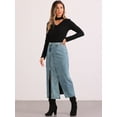thumbnail image 4 of DARING DIVA Women Denim Zipper Front Split Long Jean Skirt with Pockets L Blue, 4 of 6