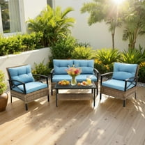 enyopro 4-Piece Outdoor Sectional Sofa Set, PE Rattan Conversation Set with Arm Chairs, Tea Table and Cushions, All-Weather Cushioned Sofa Furniture Set for Backyard Patio Porch Garden Poolside, K3026