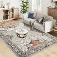 thumbnail image 2 of HOMERRY Foldable Area Rug 5' x 7' Washable Distressed Boho Floral Rug for Living Room, Red/Beige, 2 of 6