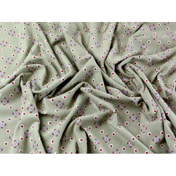 Cotton Jersey Knit Fabric Beige Flowers - per yard