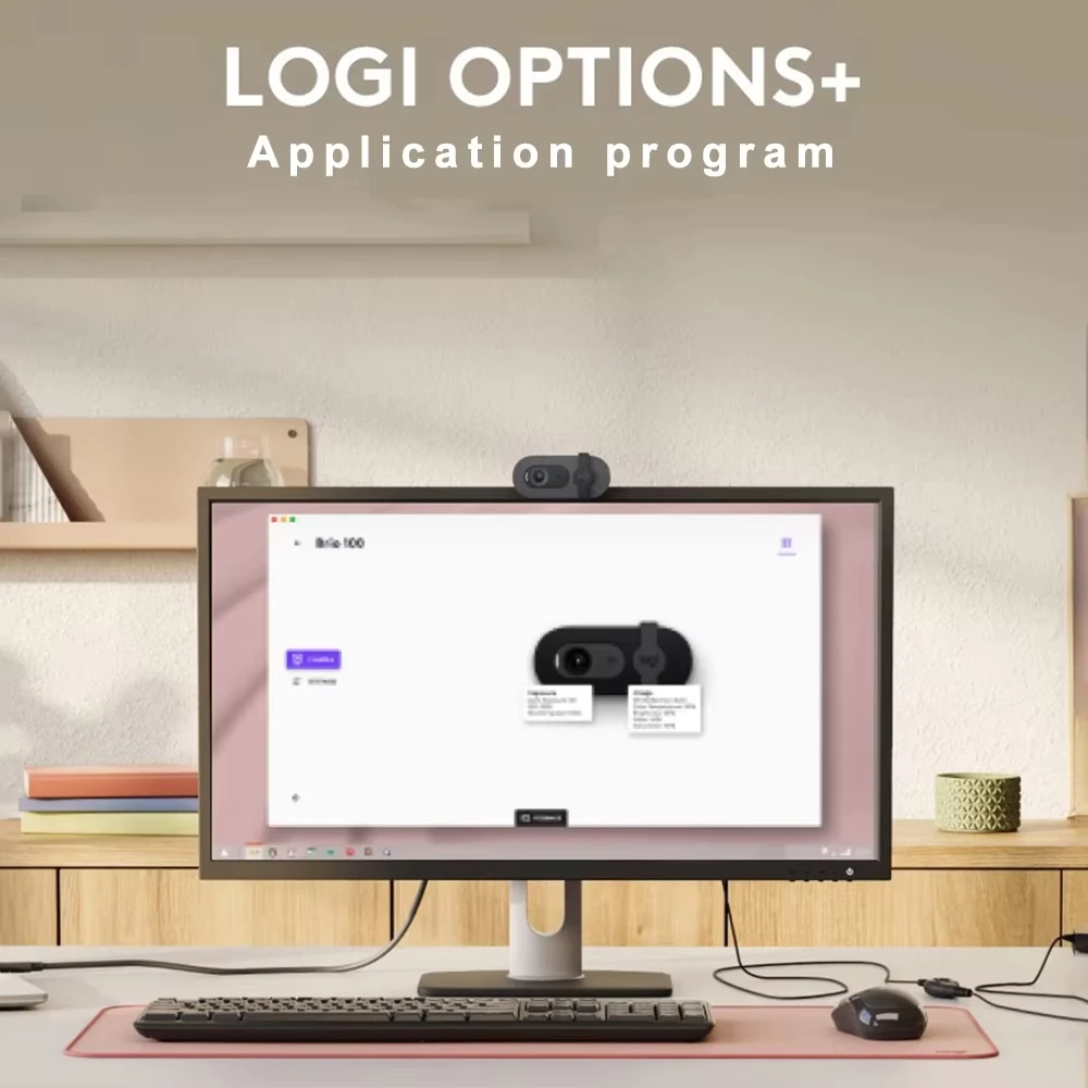 90 HD 1080p webcam with automatic light balancing, integrated privacy shutter, and built-in microphone