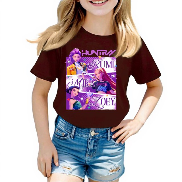 Moonsky Camisetas pop Hunt-ers de manga corta, jersey con estampado HUNTR/X, camisetas de verano, camisetas casuales holgadas para niñas, ropa gráfica Vino tinto 130
