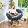 thumbnail image 2 of S-HOME Ergonomic Brown Frame Wicker Papasan Chair with Thick Cushion, 360 Degree Swivel for Living Room & Outdoors, Navy Blue, 2 of 14