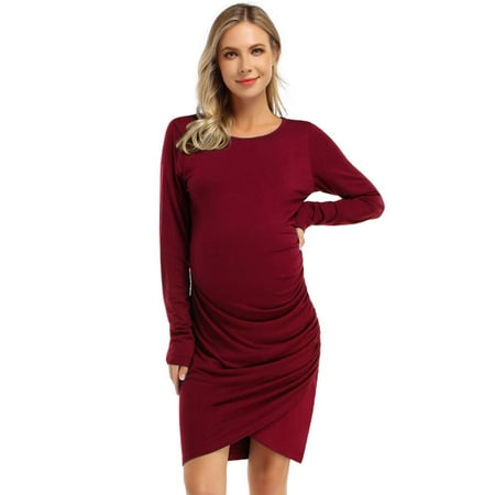 

Womens Maternity Dresses Casual Ruched Long Sleeve Irregular Bodycon Mini Dress for Women (S Teal-Long)