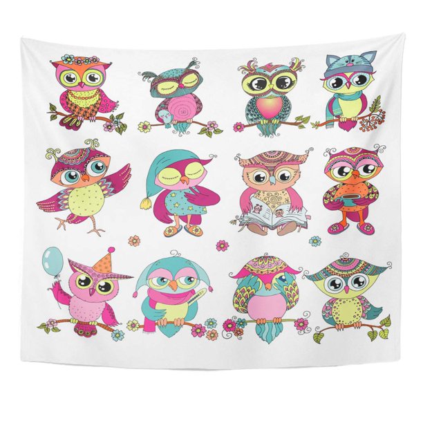 XDDJA 12 Cute Colorful Cartoon Owls Funny Birds Wall Art Hanging
