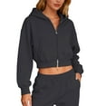thumbnail image 3 of Zedker Hoodies for Women with Fleece Lining Full Zip Sweatshirt Cropped Jackets Long Sleeve Hooded Coat Gray XXL, 3 of 10