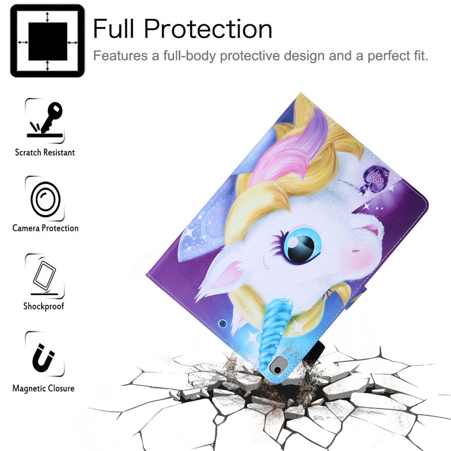 iPad 9.7 2018 Case, iPad 9.7 2017 Case, iPad Air 1 2 Case, Allytech PU Leather Folio Flip Kickstand Protection Auto Sleep Wake Pencil Holder Cover for Apple iPad 6th/5th Gen, iPad Air 1 2,Unicorn