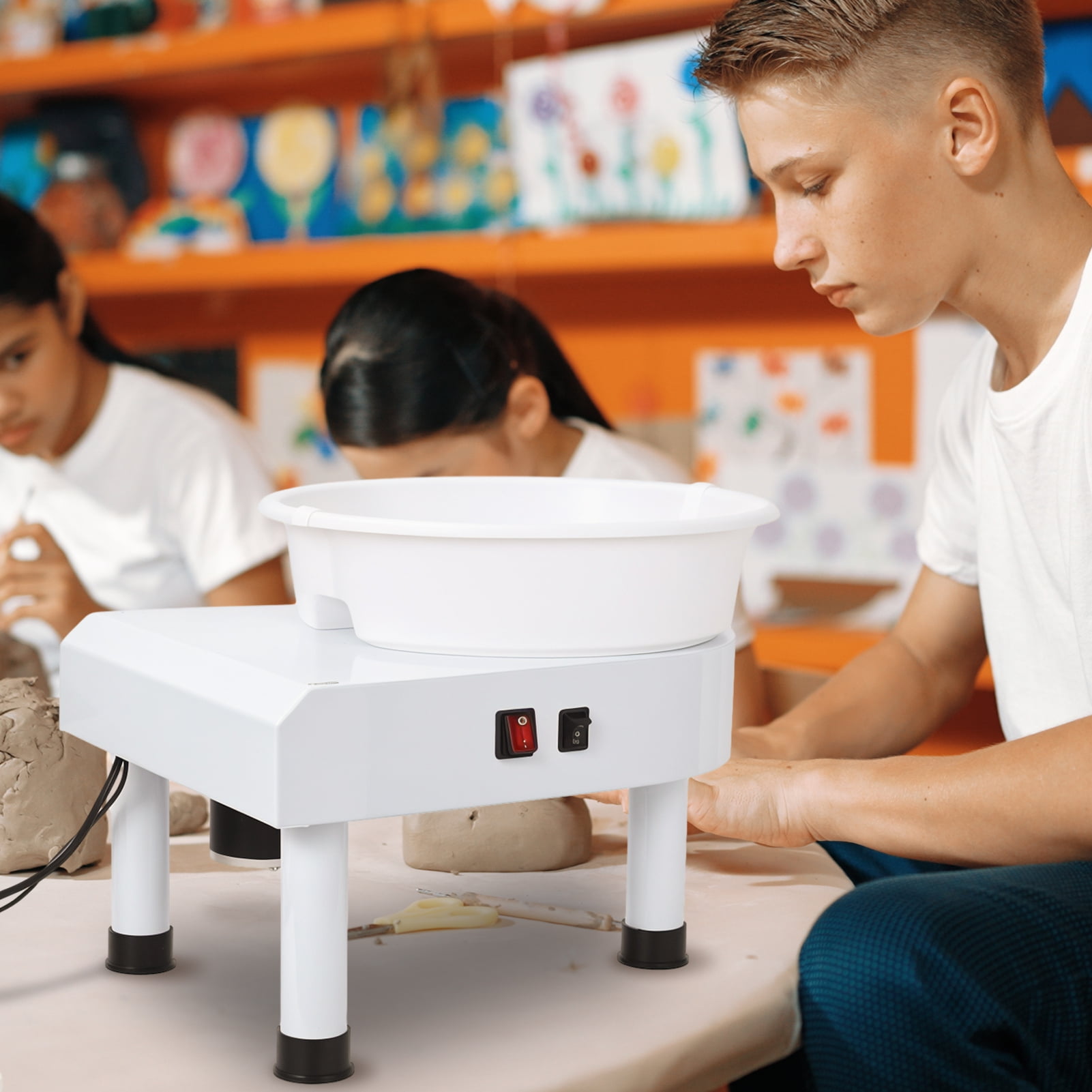 350W Electric Pottery Wheel (25CM, White) | Extremely Variable Speed Clay Tool | DIY Ceramic Craft Machine with Foot Pedal & Detachable Basin for Beginners