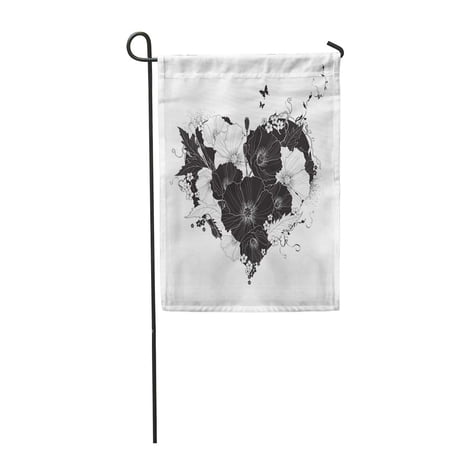 SIDONKU Flower Abstract Floral Heart Black and White Poppy Vector Art Garden Flag Decorative Flag House Banner 28x40 inch