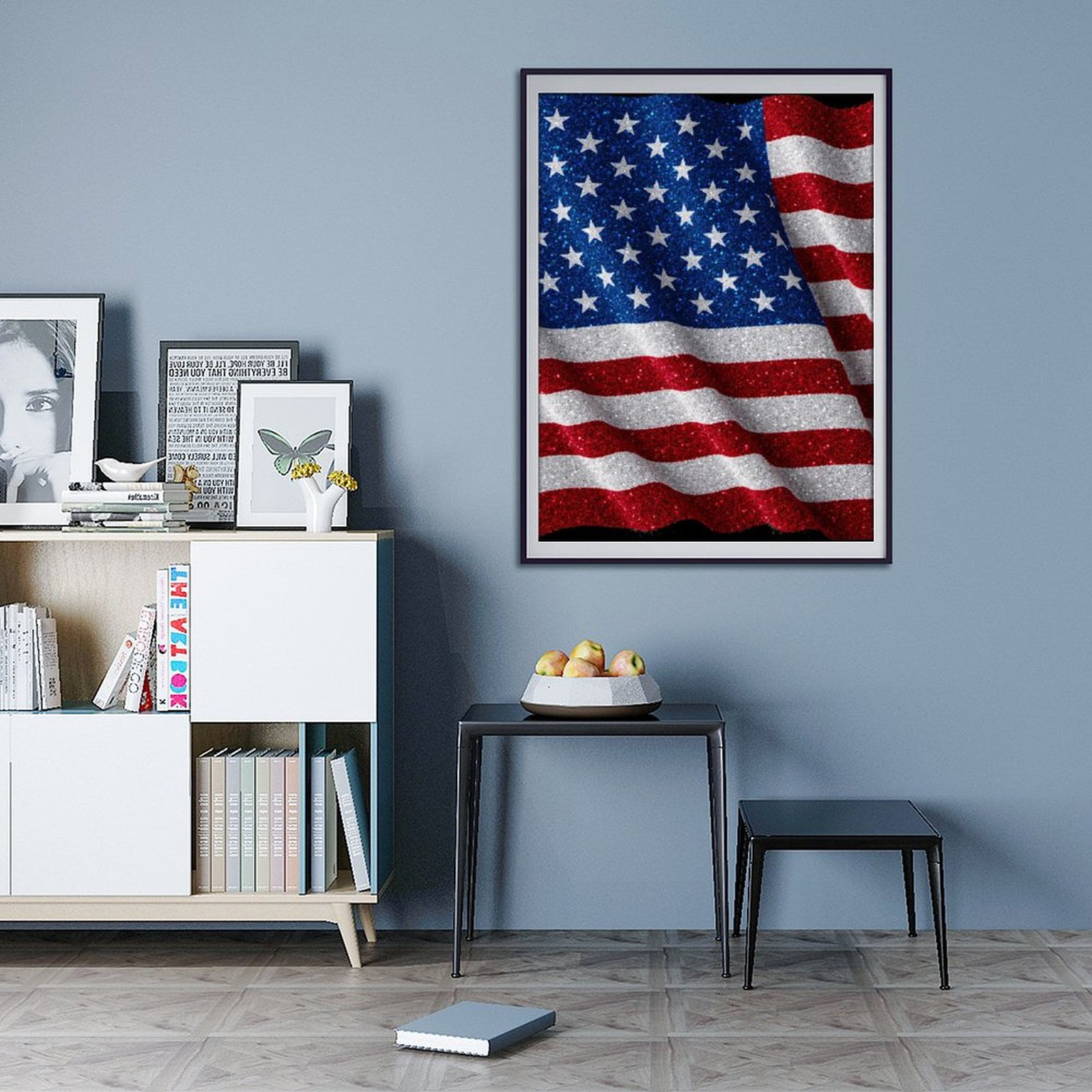 Diamond Art Kit for Adults, Red White Blue Glitter Flag Diamond Painting for Adults Beginners, DIY Diamond Art Painting Kits, 5D Diamond Painting Crafts for Home Decor 12x16 Frameless
