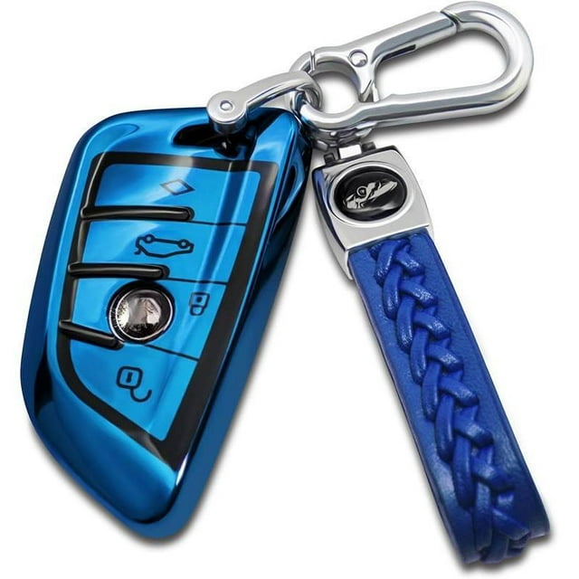 Blue Key Case + Key Chain Set for BMW Key Fob, Compatible with F30 F45 F55 G20 G30 X1 X3 X4 X5 X6 X7 3-Model Series
