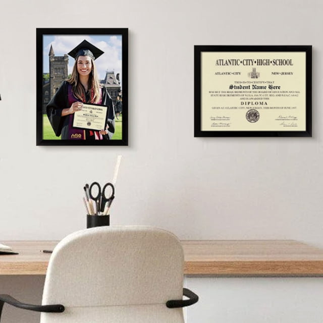 Style Graduation Certificate Frame Diploma Photo Frame Wall & Tabletop Display, 6x8 Inch Graduation Photo Frame, Black Diploma Display Case, Wall & Desktop Certificate Holder