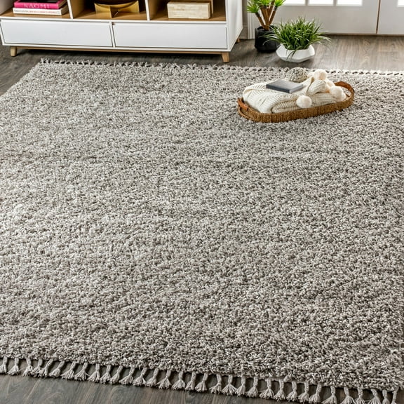 JONATHAN Y MERCER SHAG 8 x 10 Area Rug, Mercer Plush Tassel - Gray, MCR100E-8