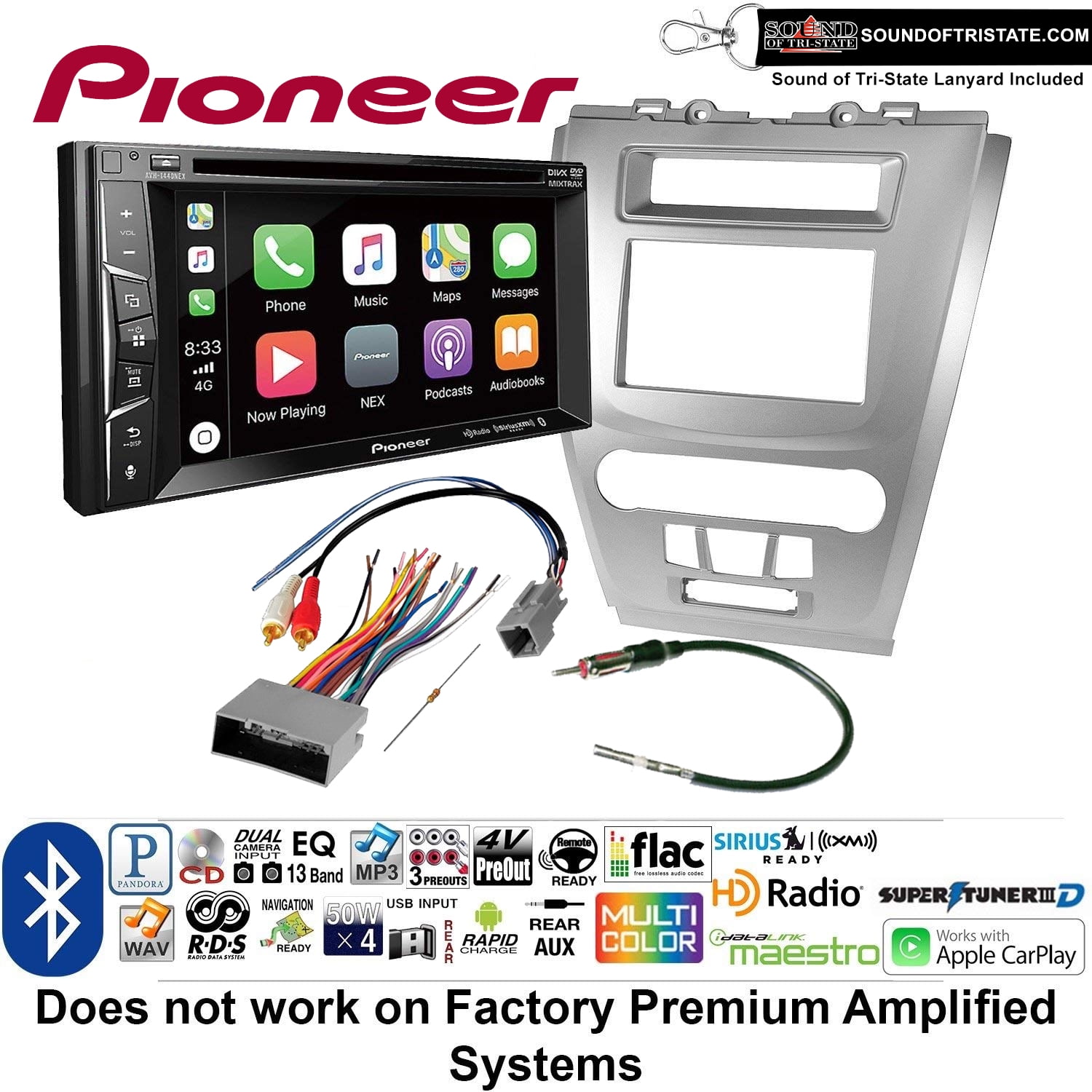 Pioneer AVH1440NEX Double Din Radio Install Kit with Apple CarPlay