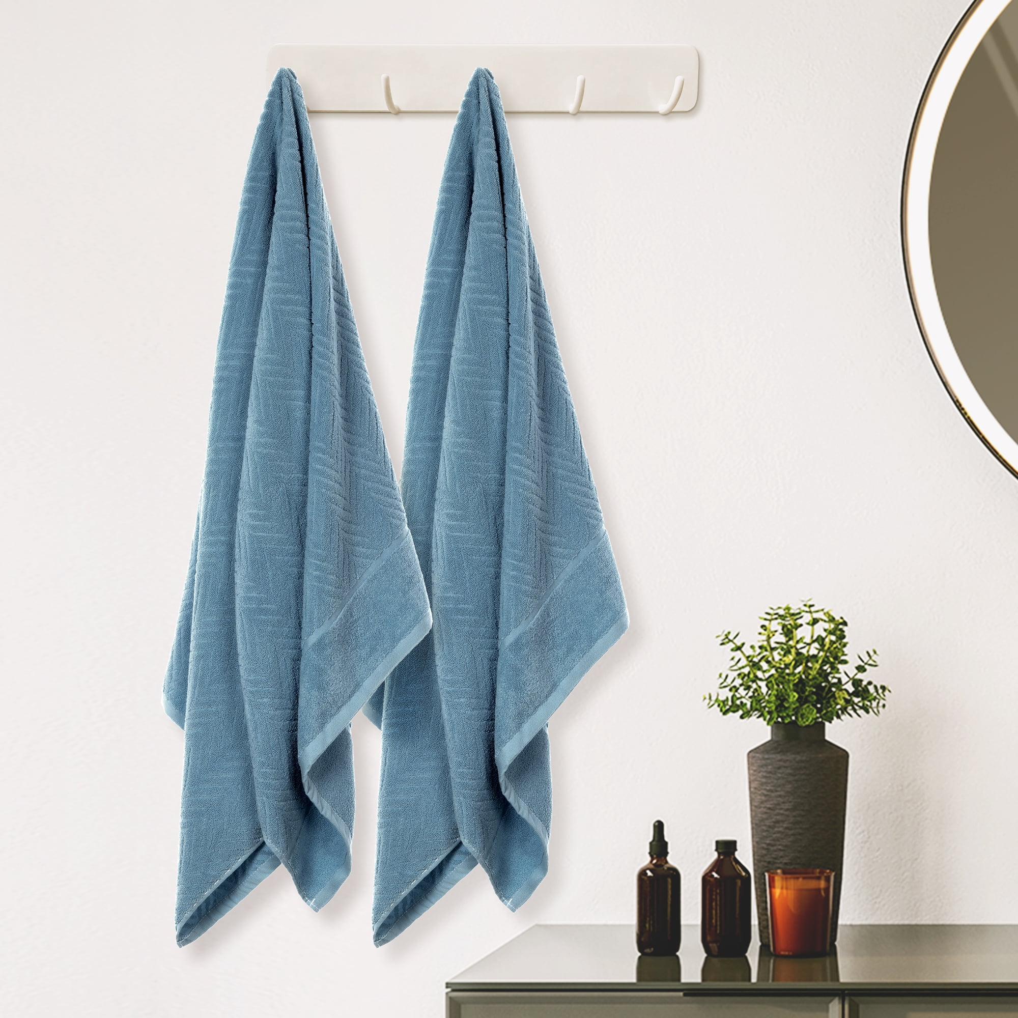 Unique Bargains 100% Cotton 2 Pack Solid Bath Towels Quick Dry and Absorbent Blue