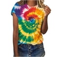 thumbnail image 2 of VBTAPA Tie Dye T-Shirt for Women Funny Contrast Color Short Sleeve Tops Summer Casual Loose T Shirts Round Neck Soft Comfy Tee Flash Sales Multicolor XL, 2 of 5
